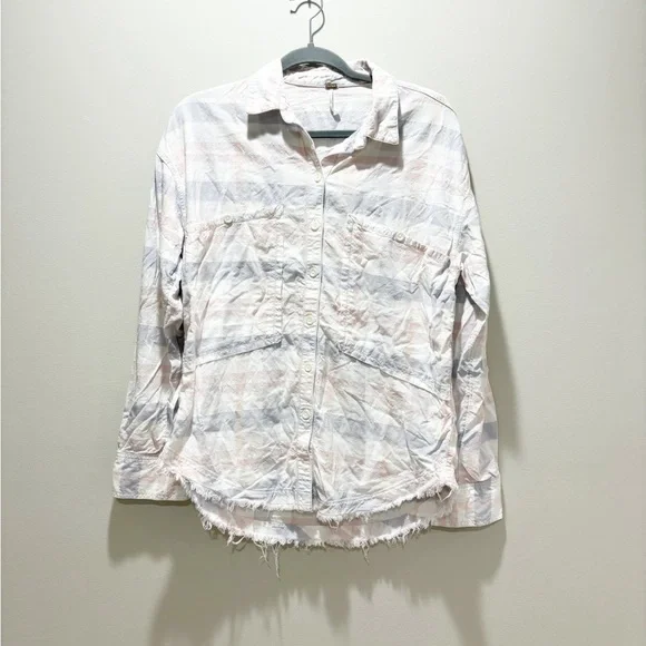 FREE PEOPLE • Women’s Loveland Plaid Pastel Button Down Shirt Size Small - Picture 2 of 6